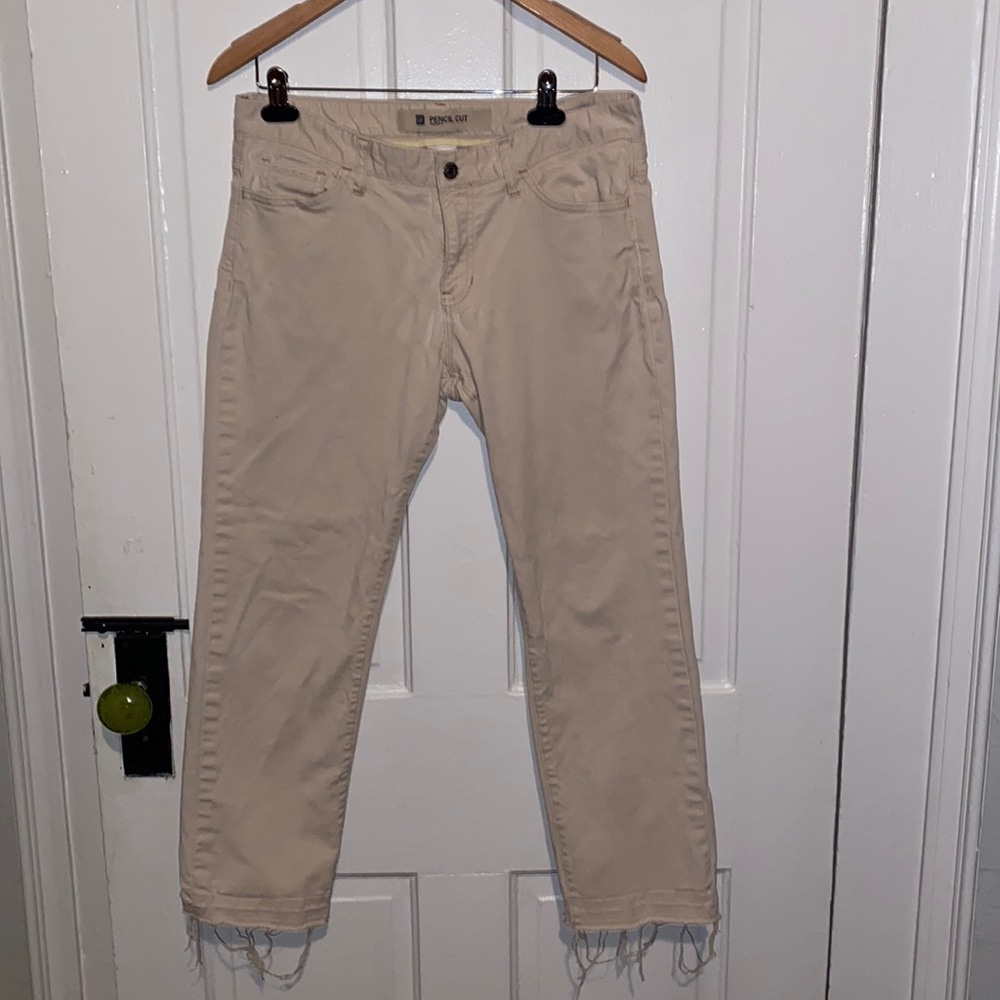 Gap Pencil Cut Stretch jeans pants off white/tan size 10 raw hem